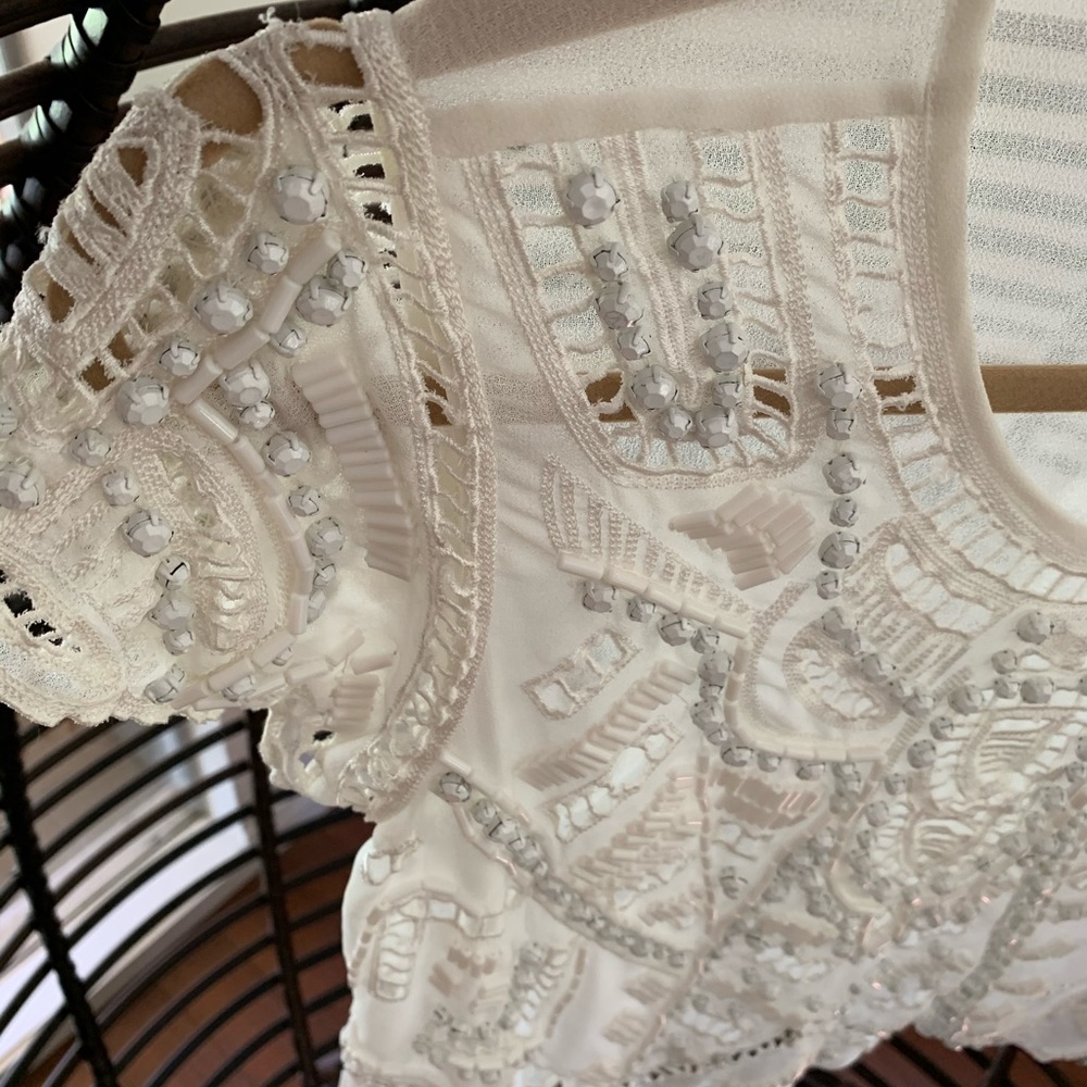 Lovers + Friends embroidered and beaded sheer top